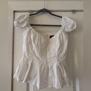 Bardot White Corset Puff Sleeve Peplum Top Size M